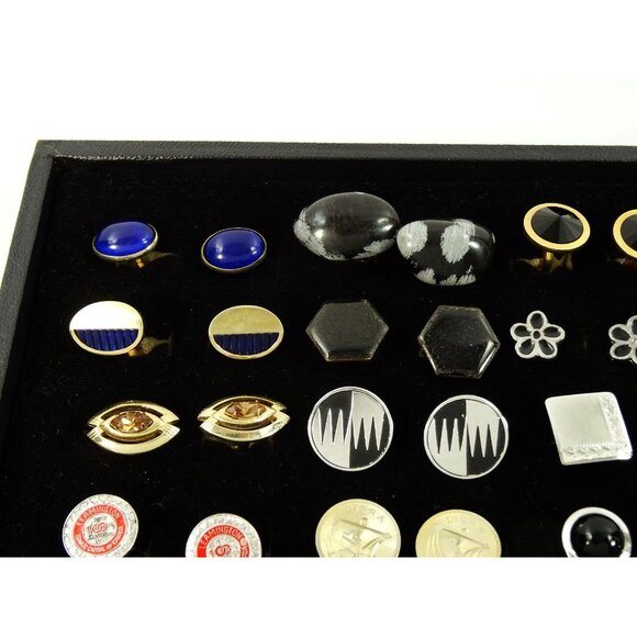 Huge Lot of Cufflinks 35 Pairs Antique Vintage Cuff Links Sterling and GF w Tray - Picture 2 of 7